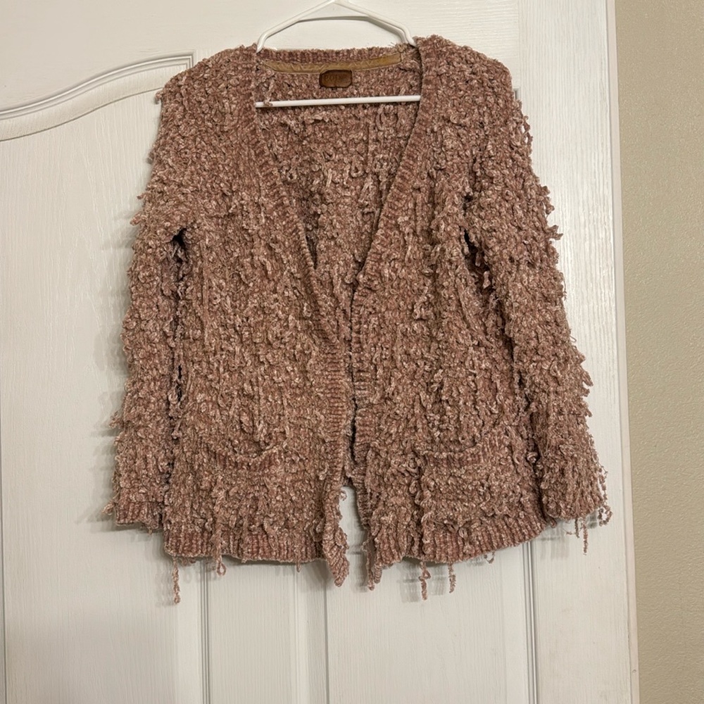 Pol chenille cropped cardigan, Large, blush pink